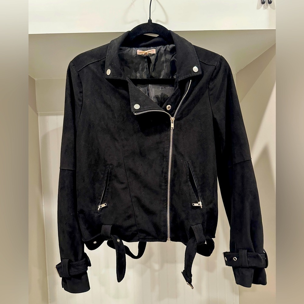 LE LIS Black Faux Suede Moto Jacket Size Small - Picture 2 of 6